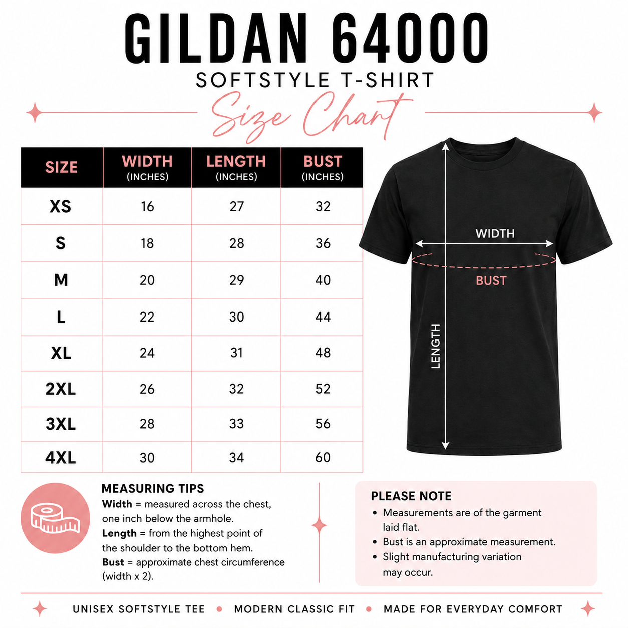 GILDAN 6400 Sizing Chart