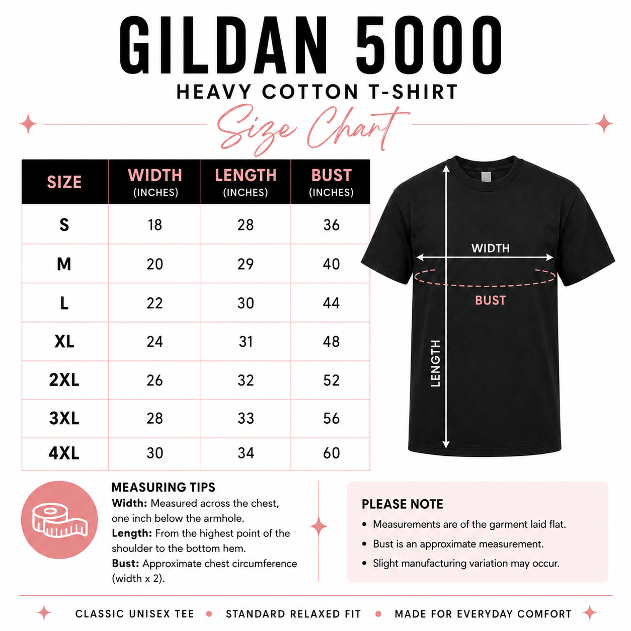 GILDAN 5000 Sizing Chart