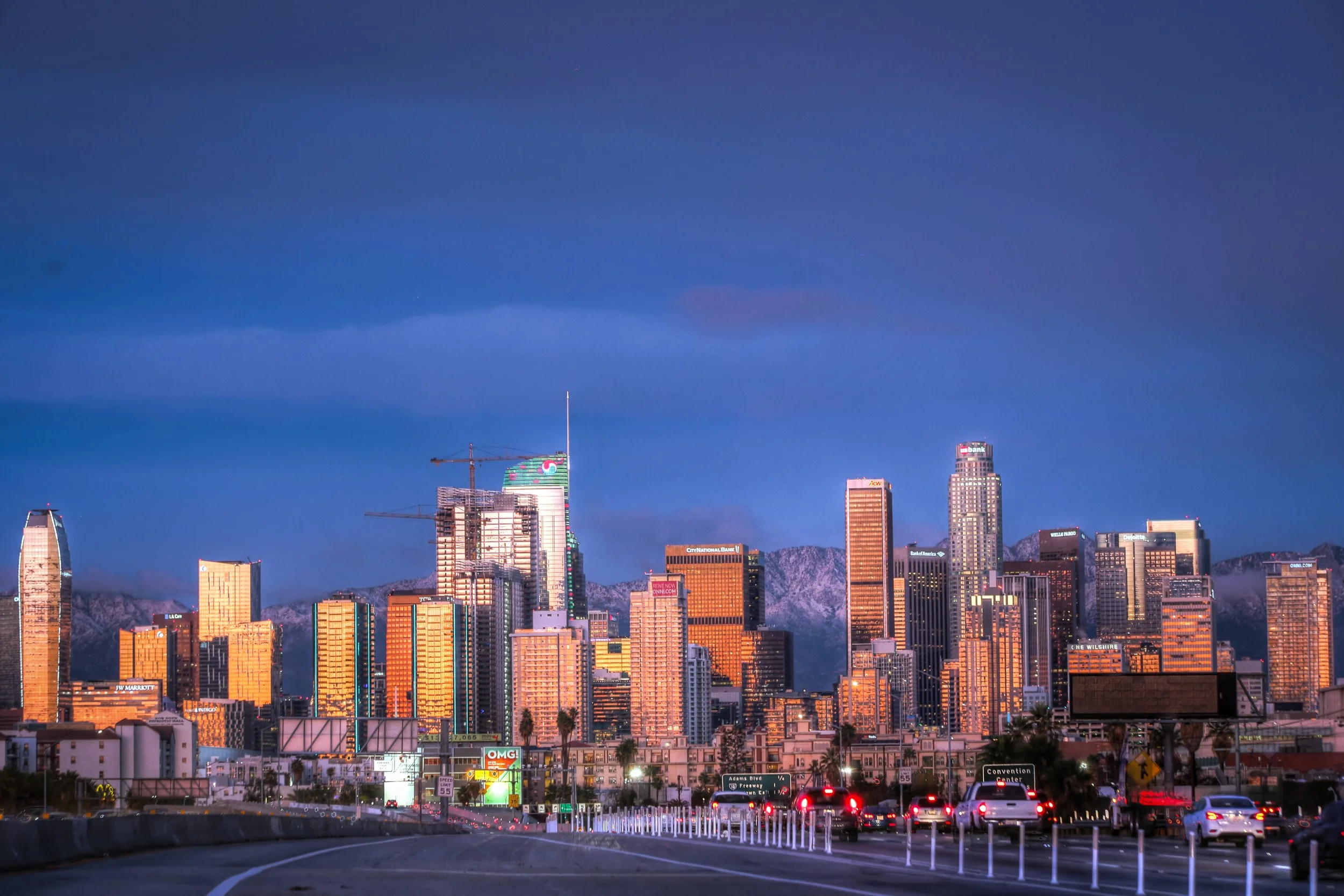 Downtown Los Angeles & Snowcapped Sierras