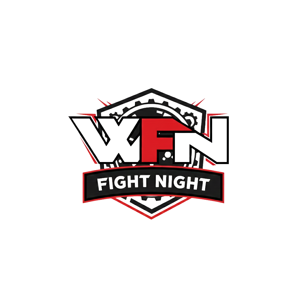 Mixed martial arts fight night logo with gear and shield design.