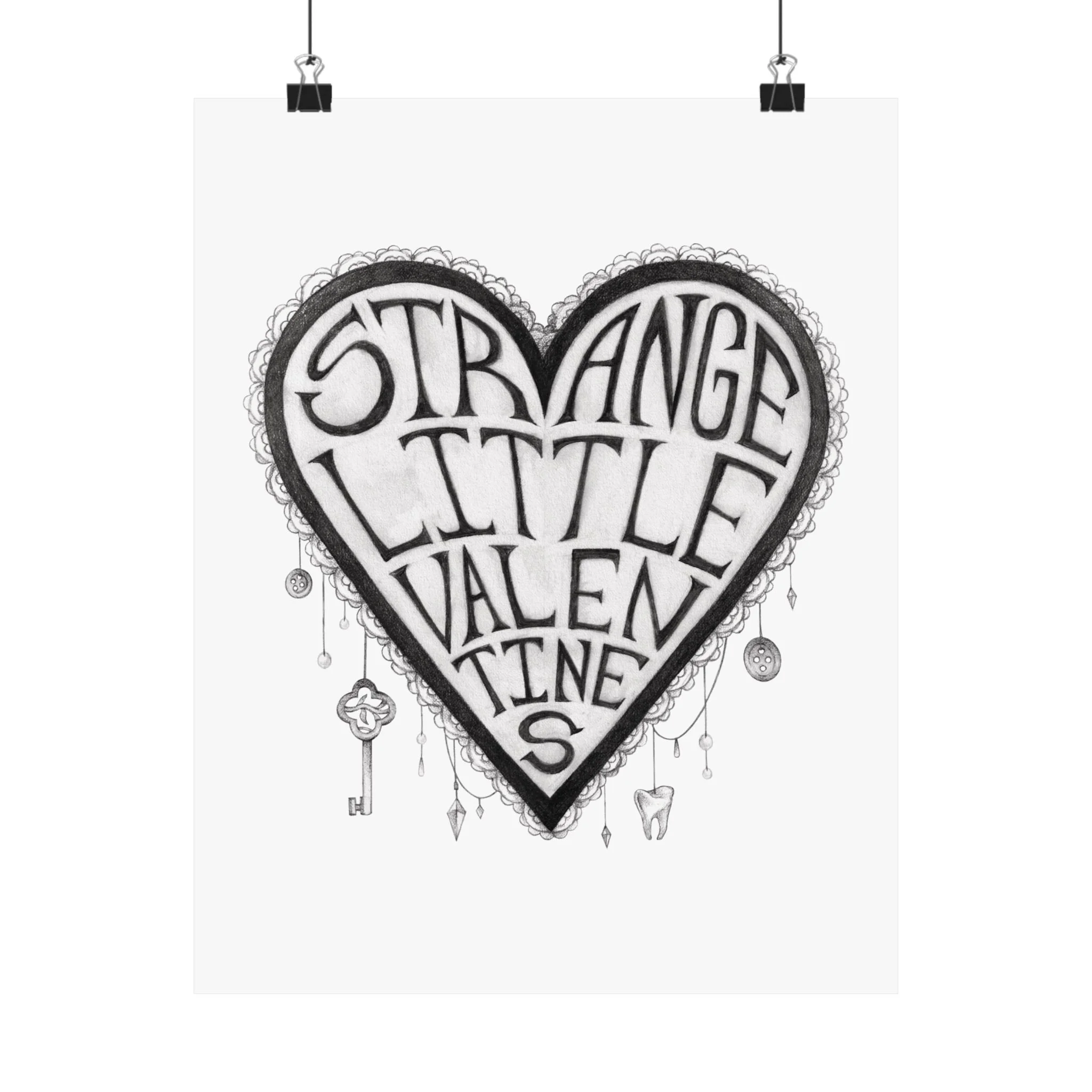 Grayscale 'Strange Little Valentines' Satin Print