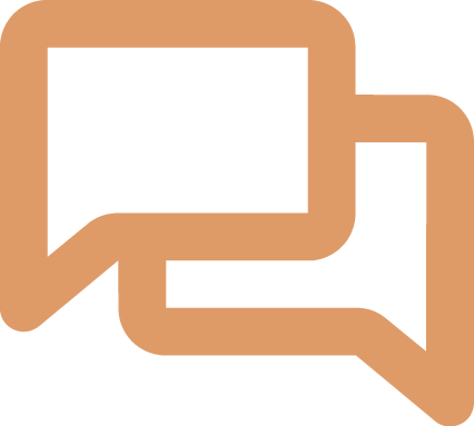 Two overlapping speech bubble icons, one black and one brown.