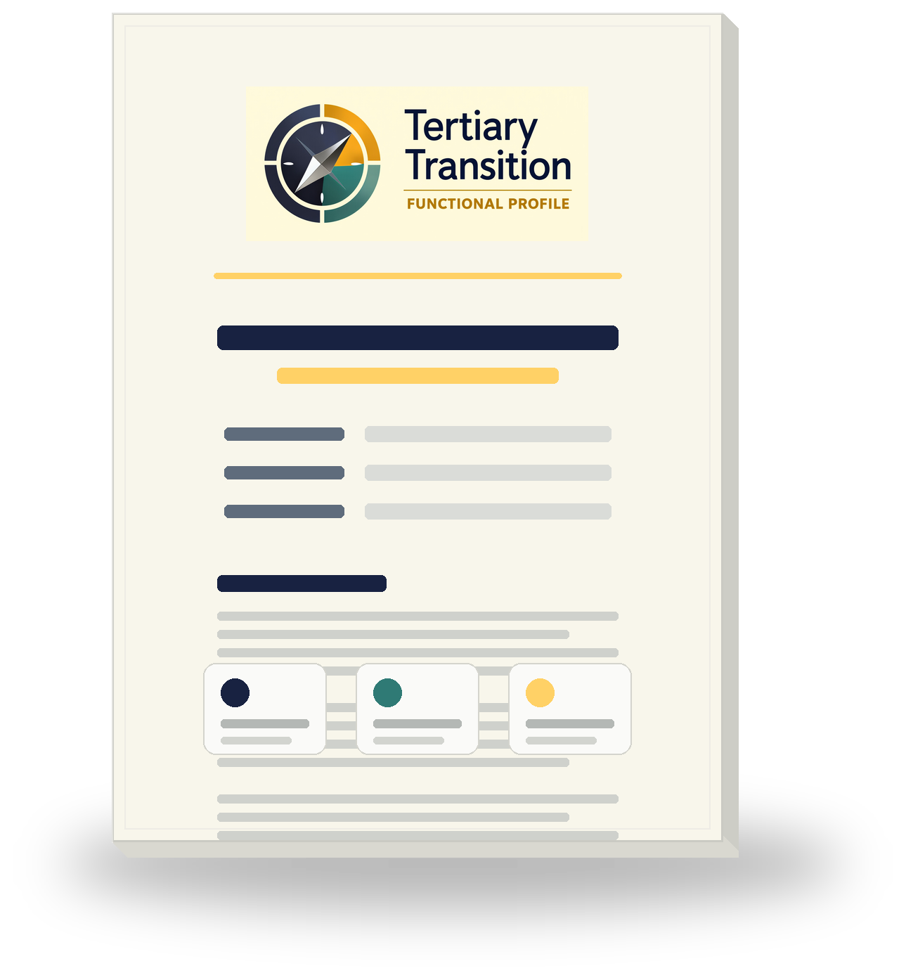 Infographic of a report with the label Tertiary Transition Functional Profile at the top.