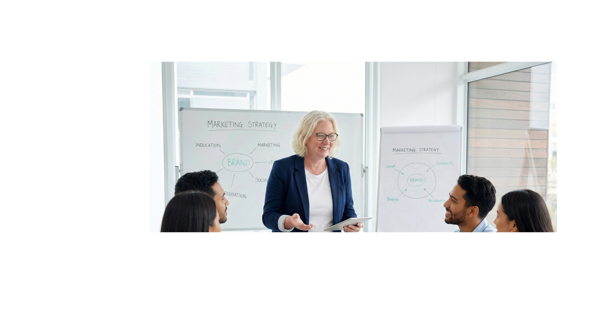 AI generated image of  person presenting marketing strategy to people from marketing agency as white label services