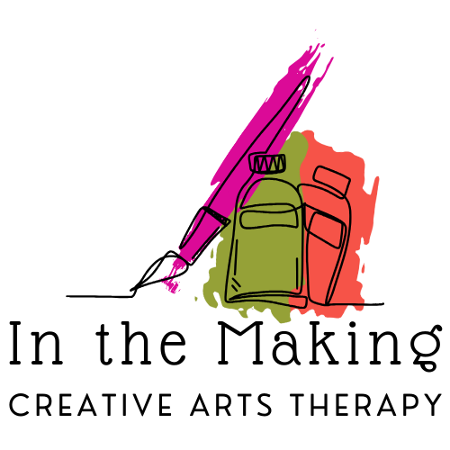 In the Making Creative Arts Therapy logo with illustrated art materials and coloured brushstrokes.