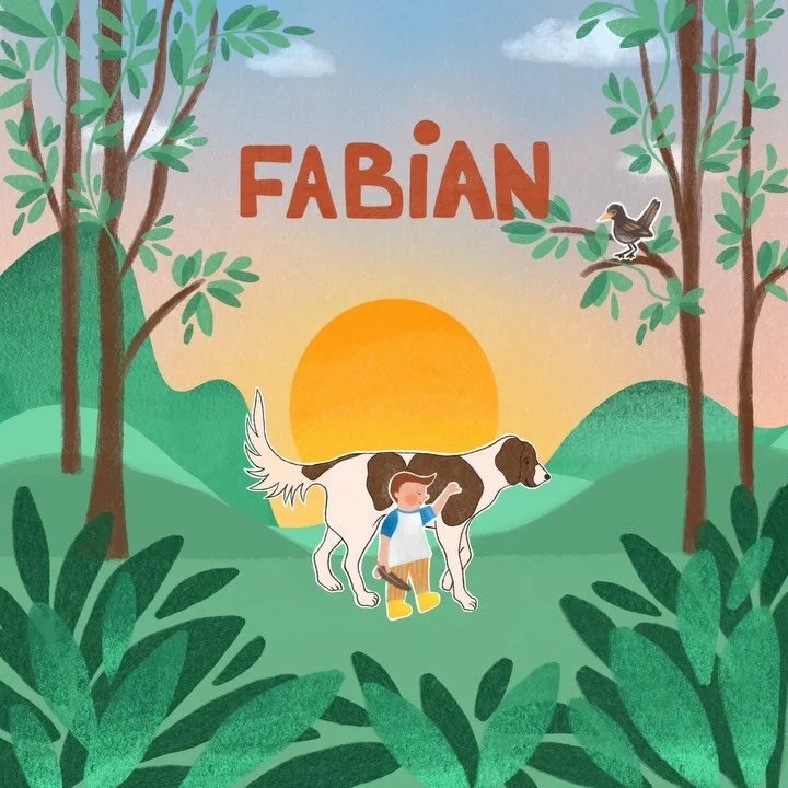 Het is al even geleden dat ik aan de eerste schetsen van dit kaartje begon. Want.. kleine Fabian is alweer bijna een half jaar! En met avontuurlijke ouders en een hondenvriend was het thema al snel duidelijk; op avontuur in de natuur 💚

Ik maakte ee