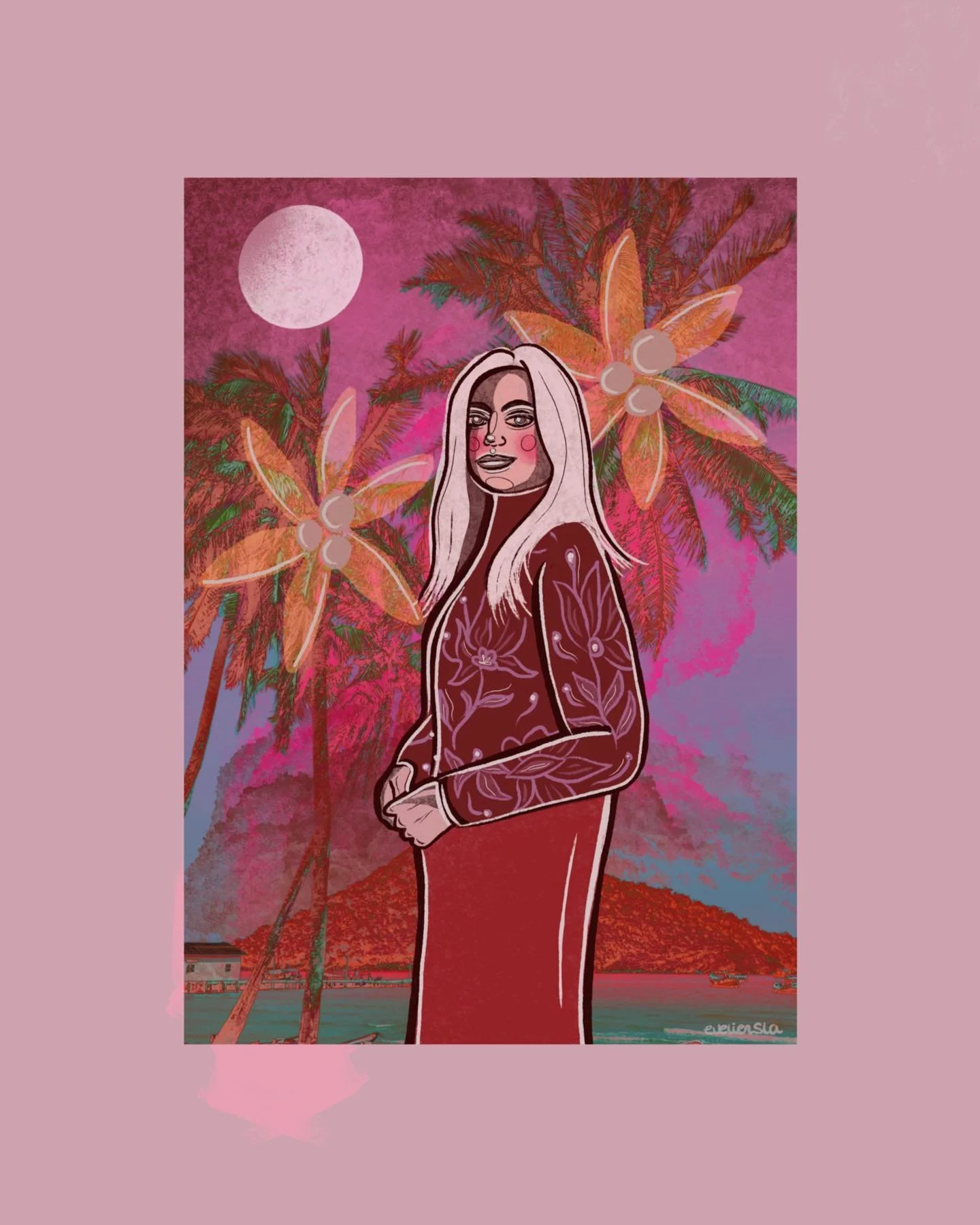 Met je dikke vest en lange rok flaneren tussen de palmbomen, dat is heel normaal ✍️🌴✌🏻 

#procreate #womenillustration #palmtree #digitalartwork