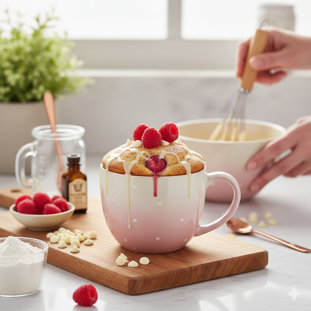15-Minute Raspberry &amp; White Chocolate Mug Cakes