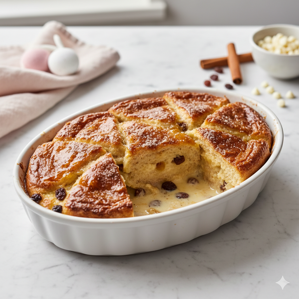 15-Minute Hot Cross Bun Bread &amp; Butter Pudding