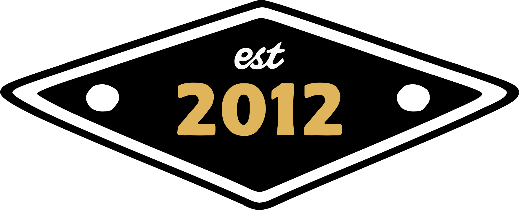 Black background with white text that reads "est 2012" in a decorative font.
