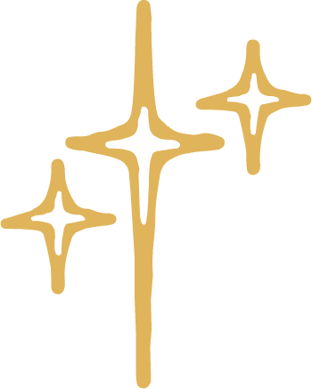 Gold star-shaped sparkles on a black background.