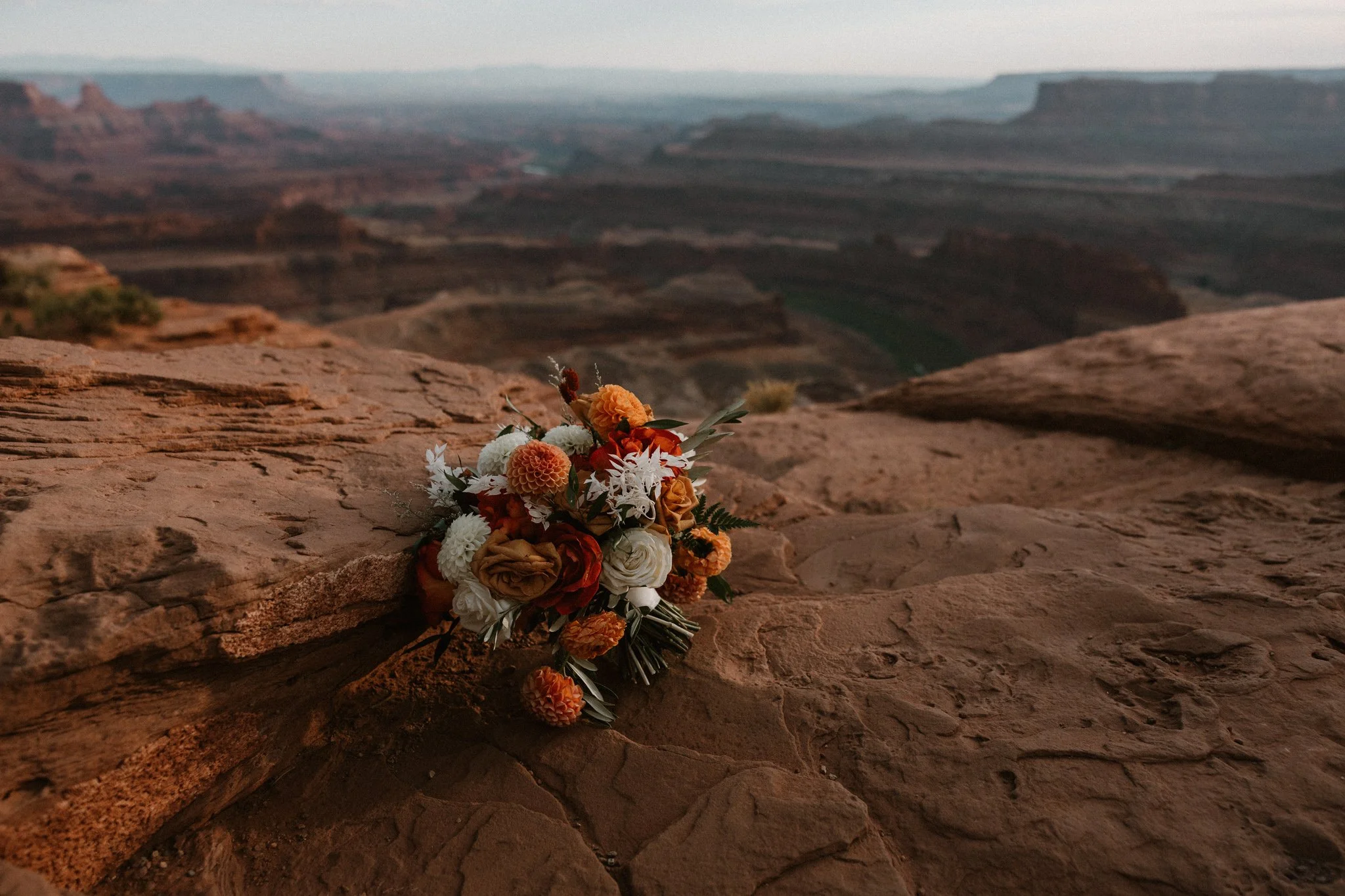 wedding bouquet sits along the edge of dead horse state park