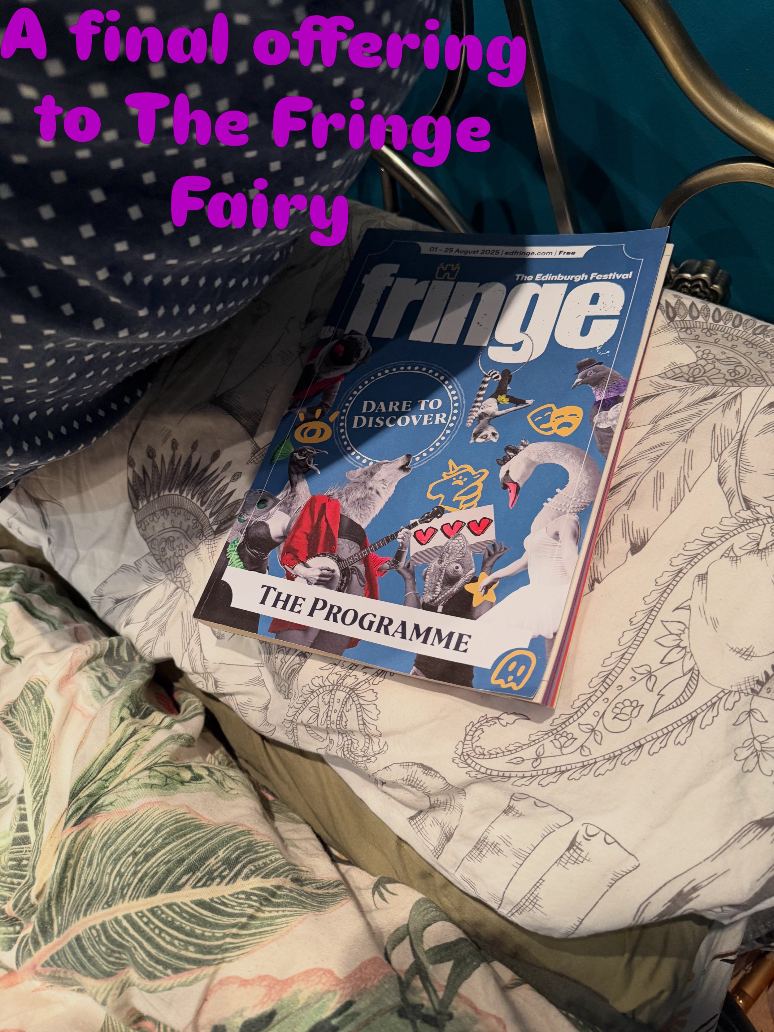 Hello again everyone!

This is my final offering to The Fringe Fairy! I offer up last year&rsquo;s fantastic Fringe programme in the hopes of another fantastic one tomorrow ❤️ Sleep tight tonight and I&rsquo;ll see you all tomorrow for a full day of 