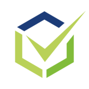 Logo met een blauwe pijl, een groene vink en een omhulsel