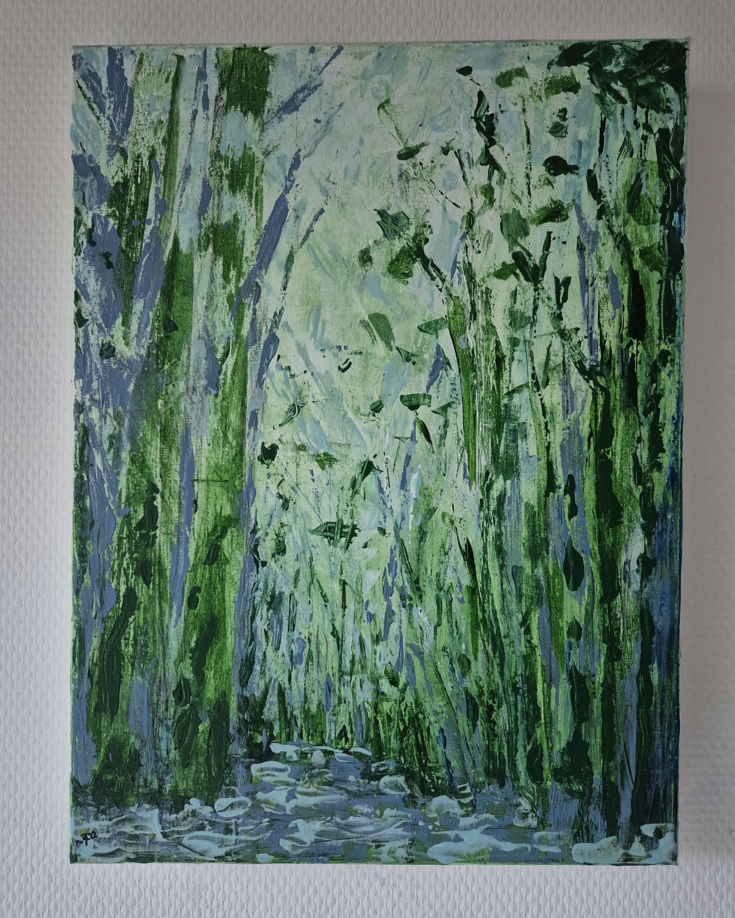 The Silence of Green focuses on stillness and density, using layered vertical gestures to evoke a contained, inward landscape.