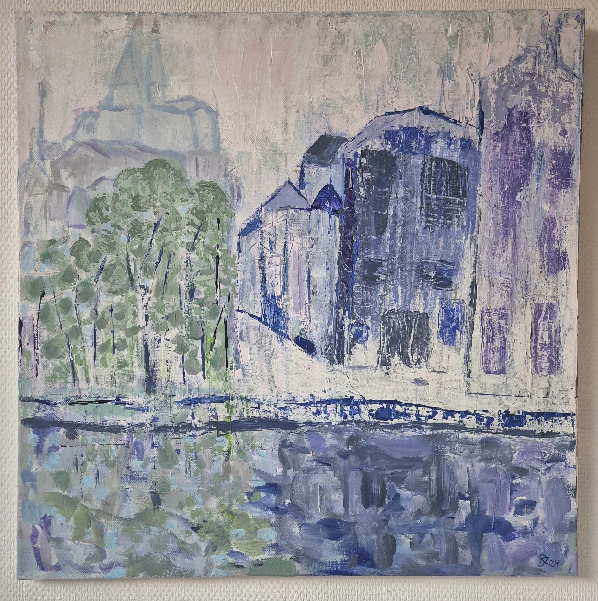 Installed view showing the painting in space, emphasizing scale and material presence.