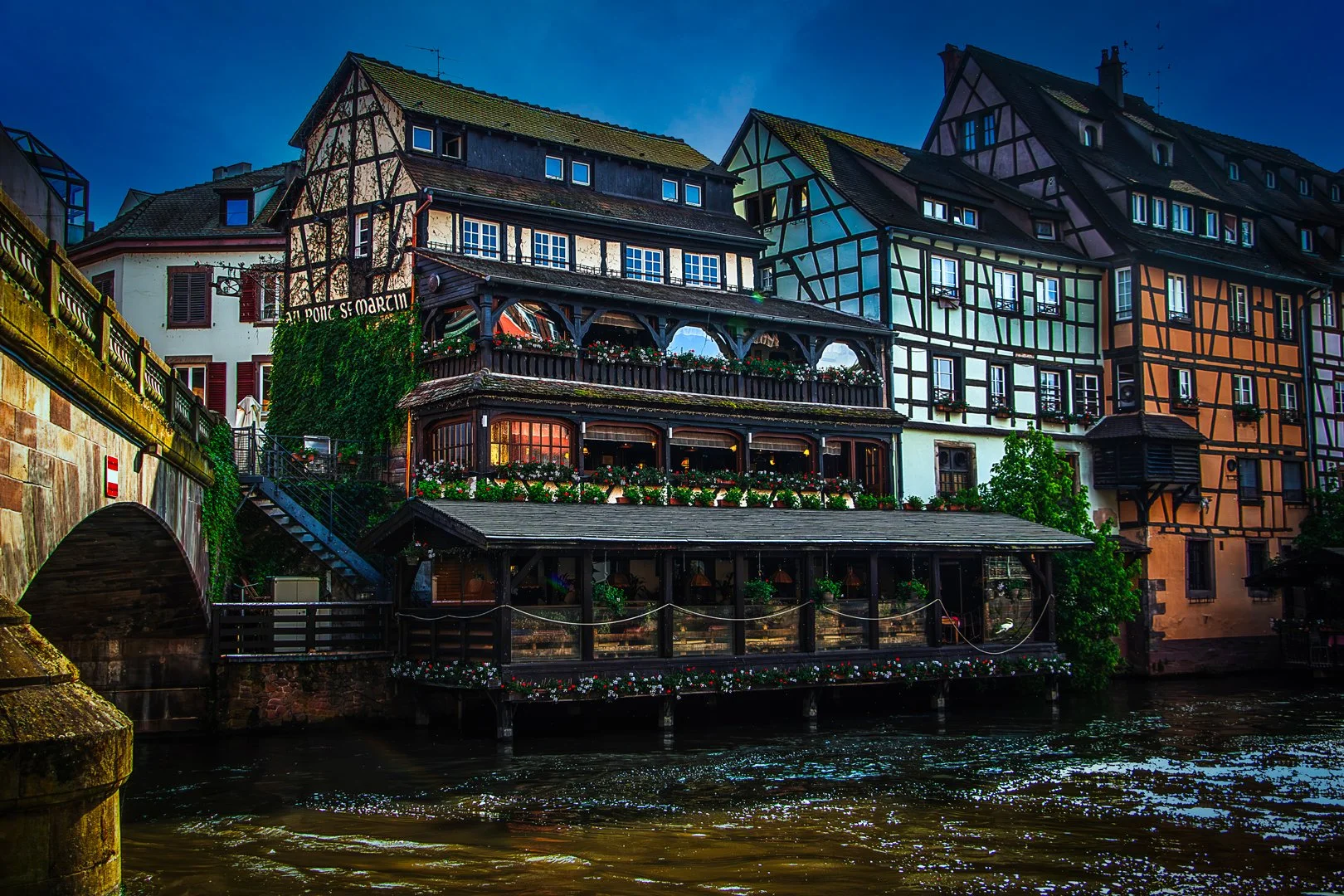 Half-timbered houses hanging over the water