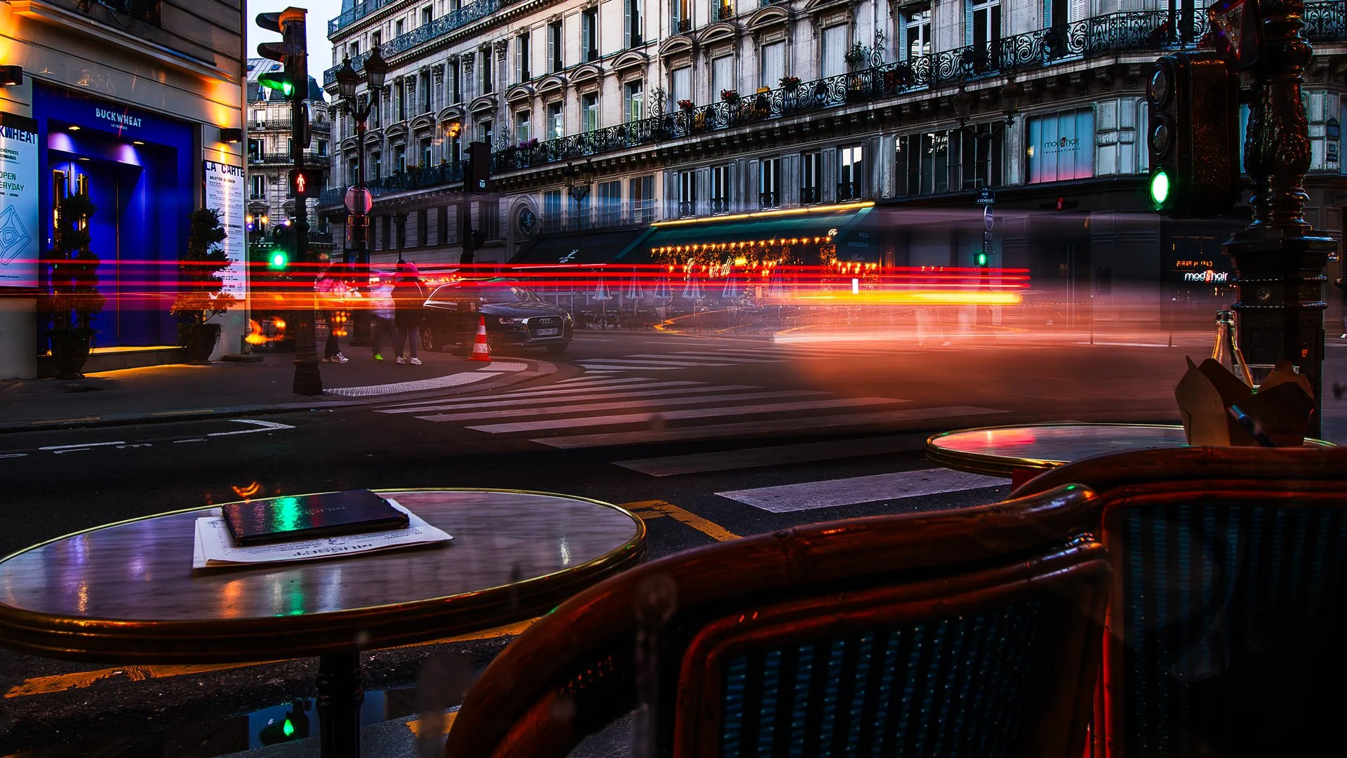 Paris pulses in streaks of red and green