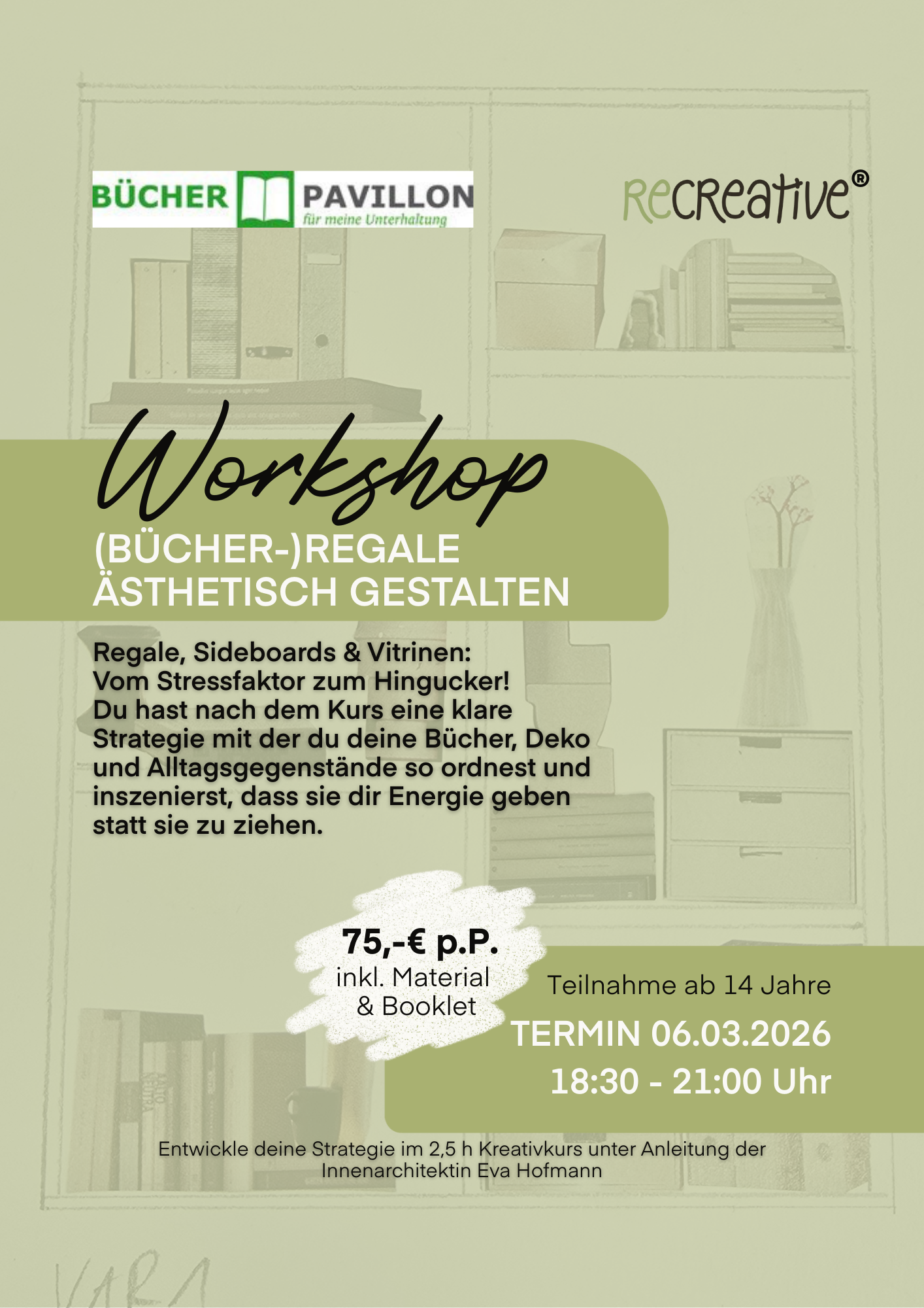 Workshop-Plakat "Bücher-Regal-Gestaltung" Bad Bocklet Bücher Pavillon