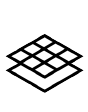 Geometric drawing of an outline square with sections divided by vertical, horizontal, and half circle lines.