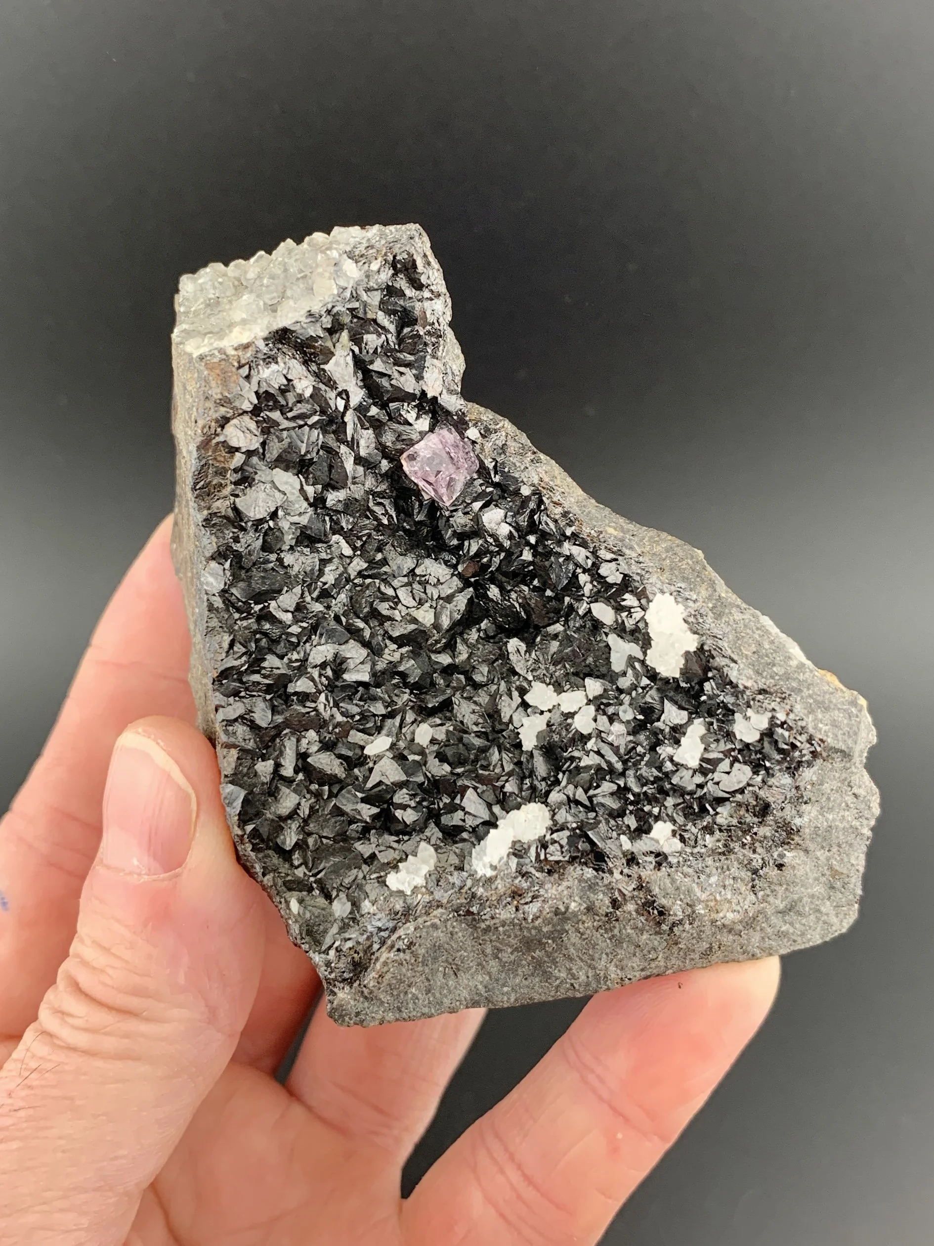 FLUORITE and QUARTZ on SPHALERITE mineral specimen crystal from Frazer's Hush Mine, Weardale, England, UK.