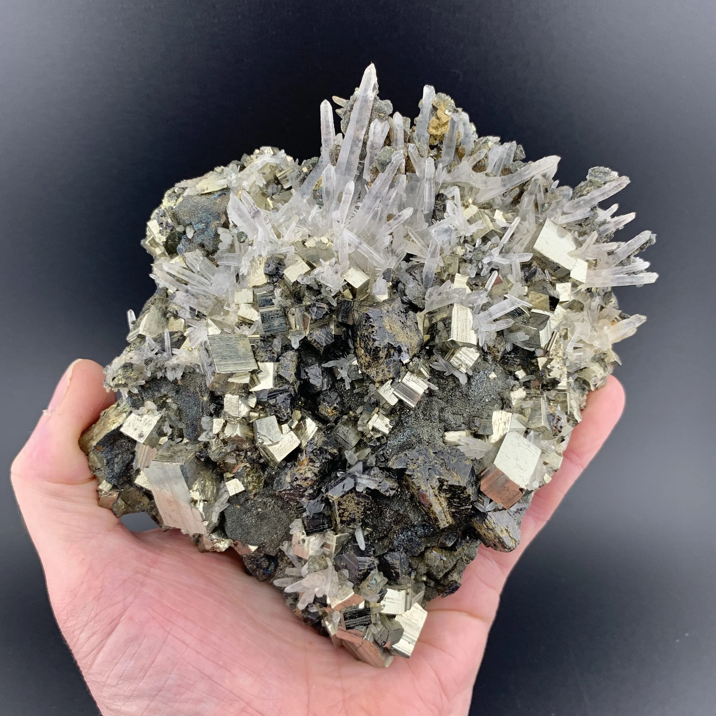 Quartz pyrite sphalerite mineral specimen crystal from Animon mine Huaron Peru