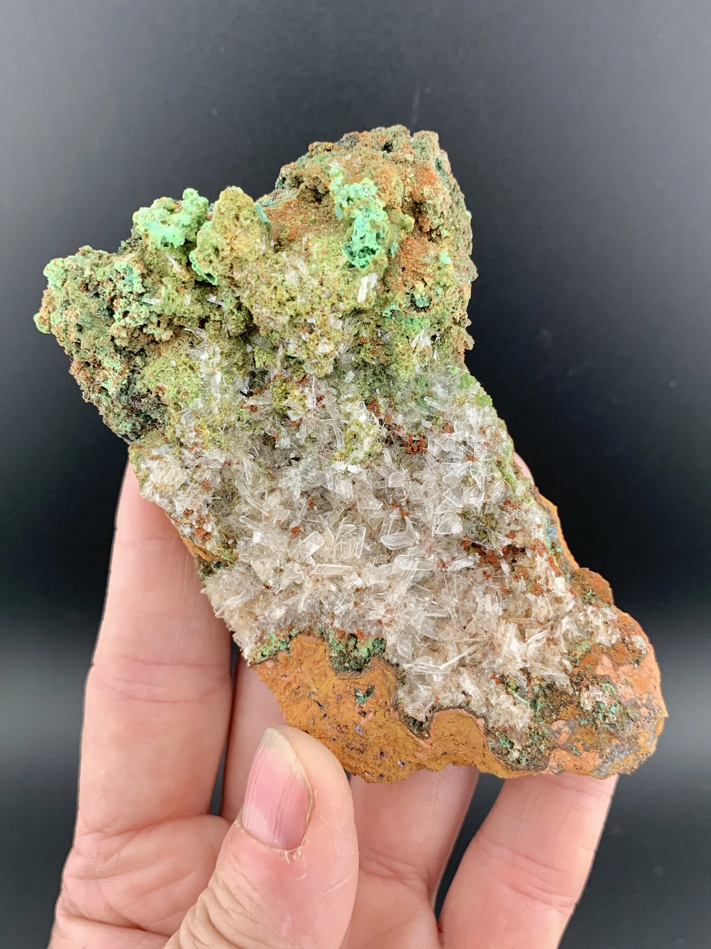 HEMIMORPHITE and MALACHITE mineral specimen crystal from Ojuela Mine, Durango, Mexico.