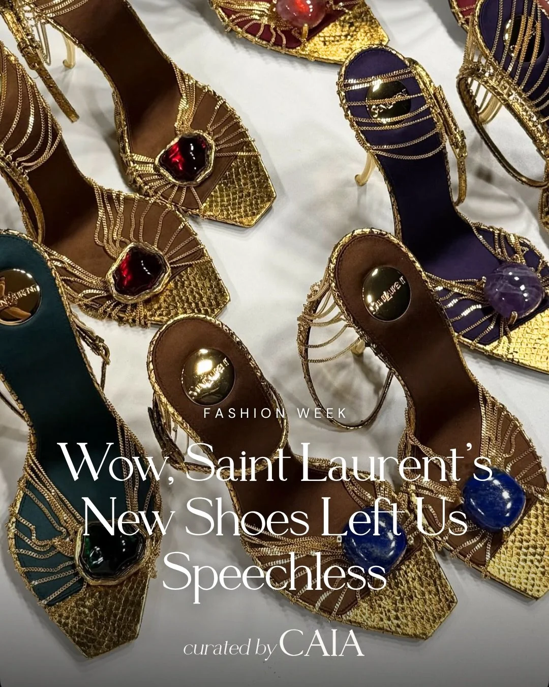 A closer look at Saint Laurent SS27, 📸 via footwear designer by @corrado777 

Sculptural gold heels, cascading chains, jewel-like stones and razor-sharp metallic toes turned the runway into a study in opulence.

Which one&rsquo;s your favorite?