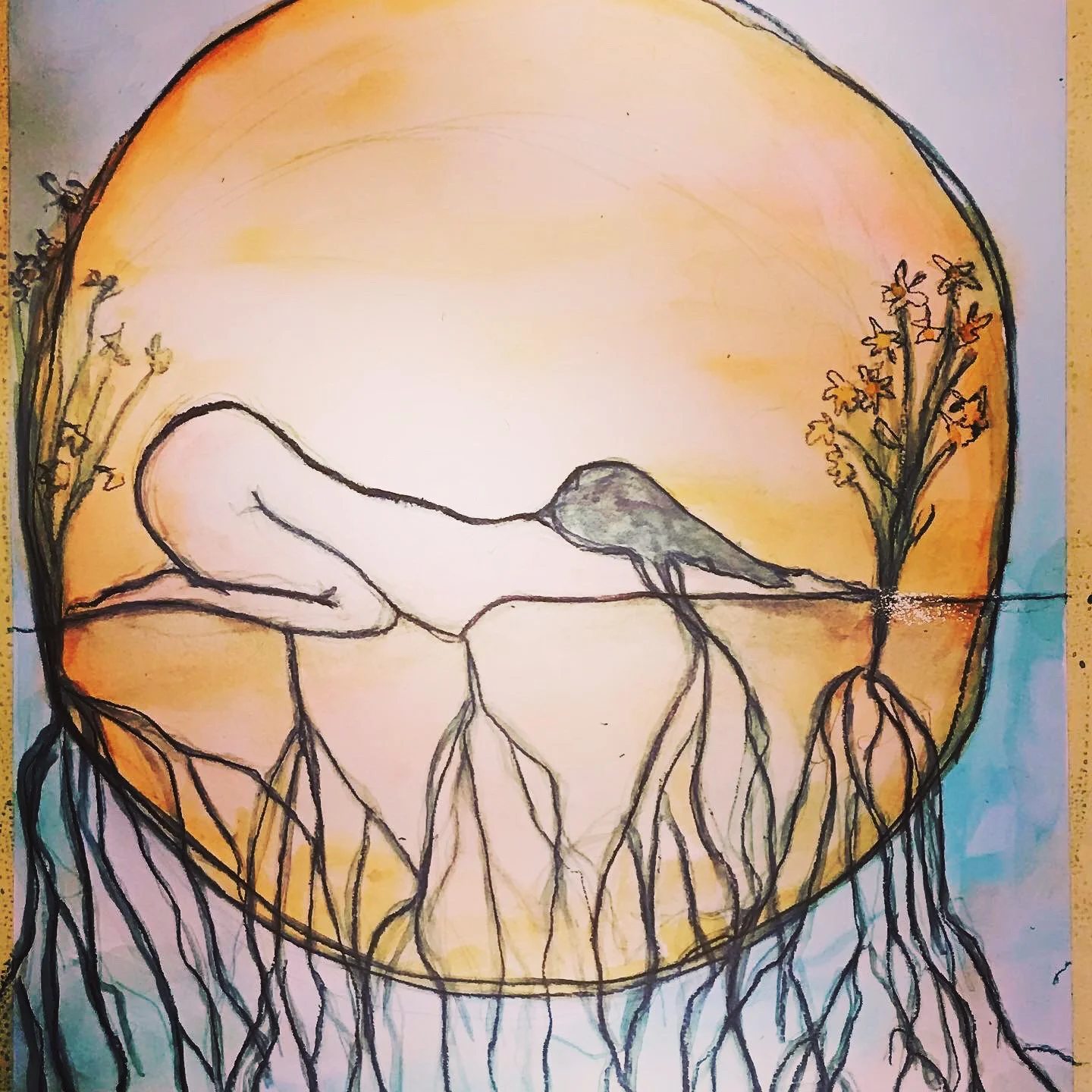 Solstice charcoal and watercolor on paper. private collection.