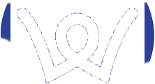 An abstract white logo on a dark background, resembling a stylized 'W' or 'M' with curved lines.