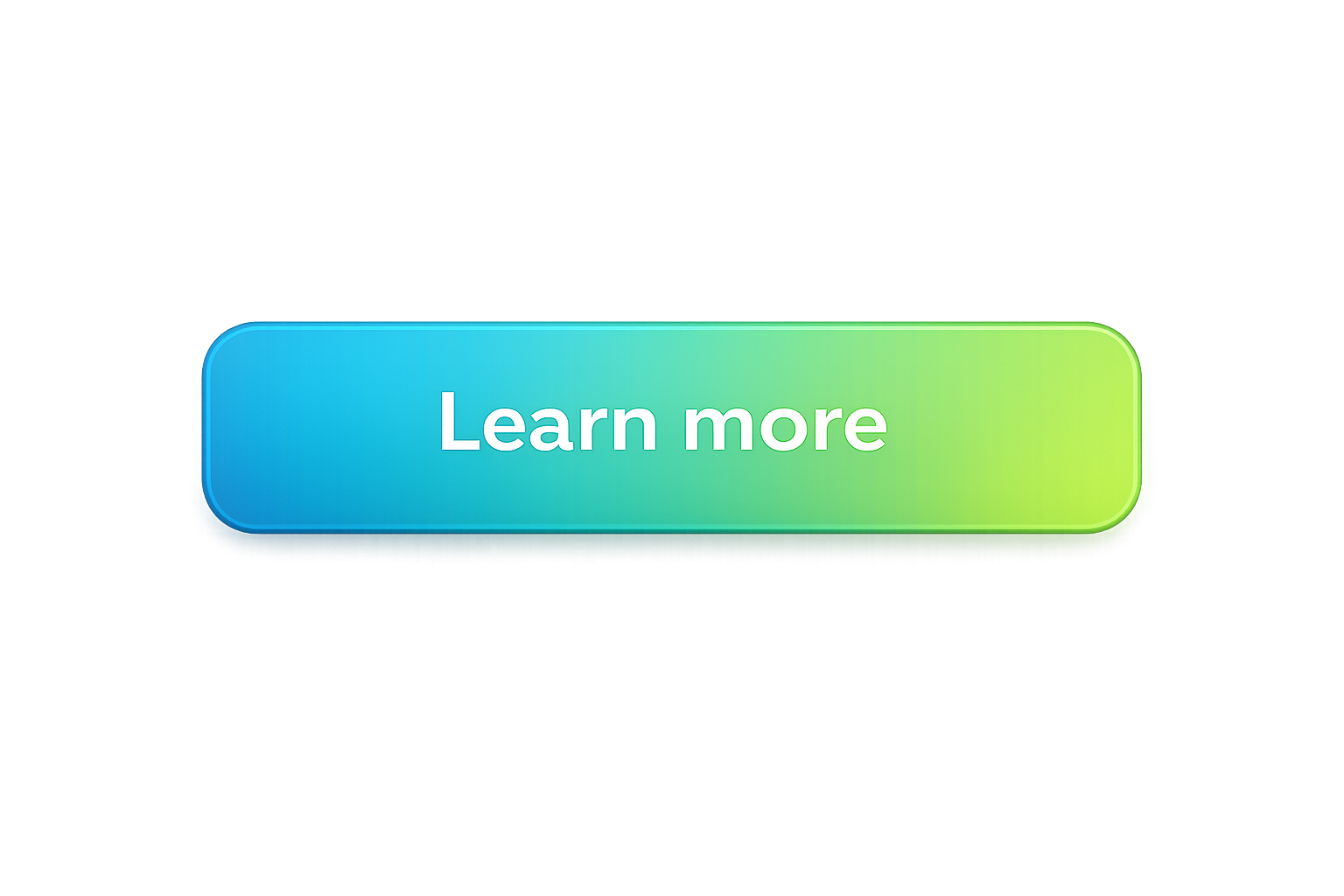 A digital glowing button with the text 'Learn more', illuminated with blue and green colors, on a gray background.