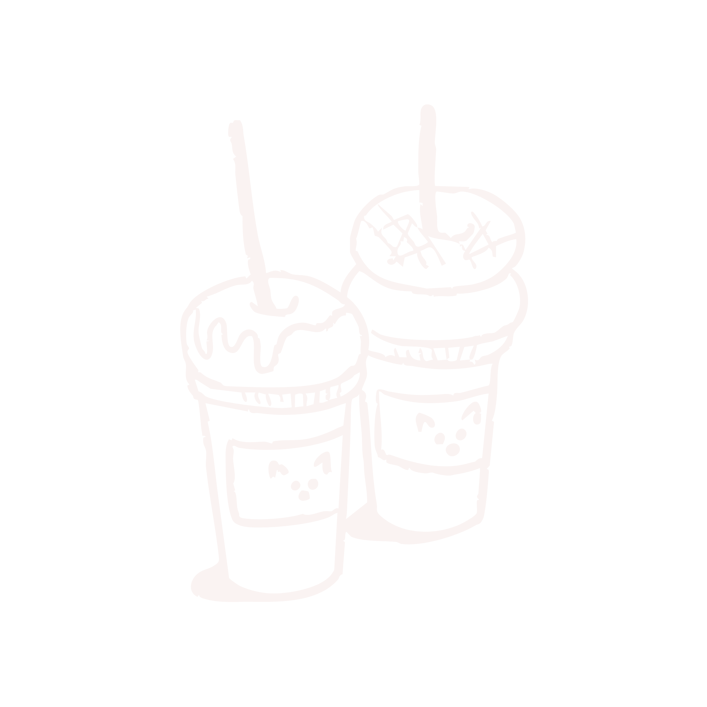 Line drawing of two smiling cups with straws, coffee or soda, on a black background.