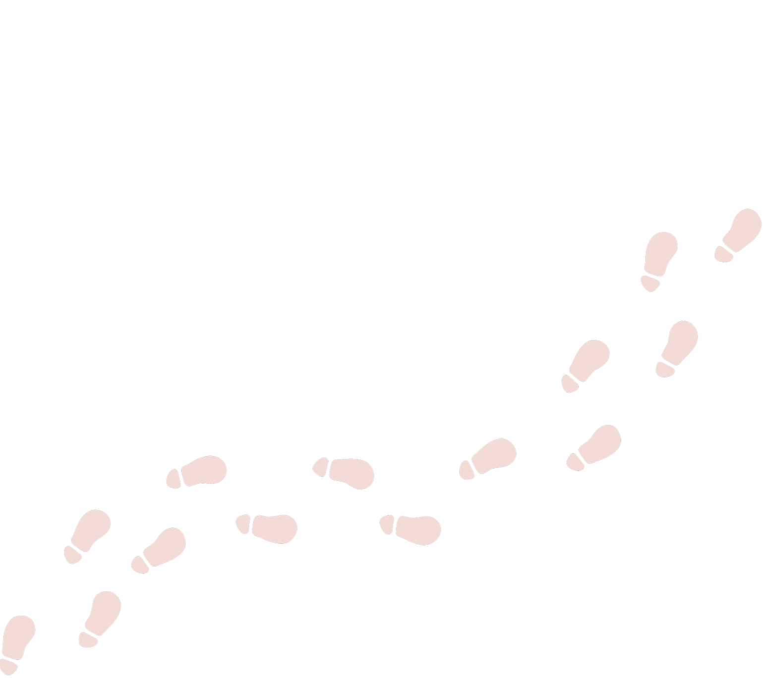 Footsteps in the snow forming a trail upwards.