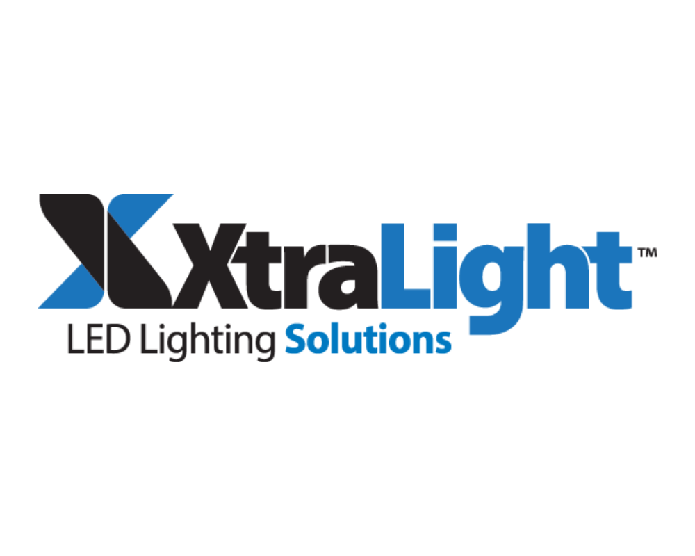 XtraLight LED Lighting Solutions logo with black and blue text and design elements.