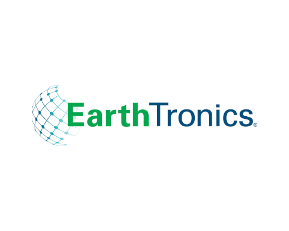 EarthTronics logo with a stylized globe on the left and the company name in green and blue text.