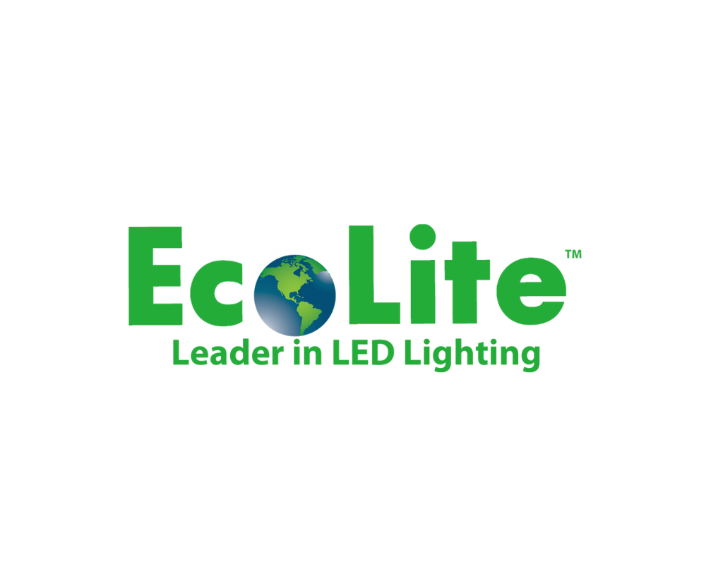 Ecolite logo with a globe replacing the 'O' in 'Eco', and the slogan 'Leader in LED Lighting' below.