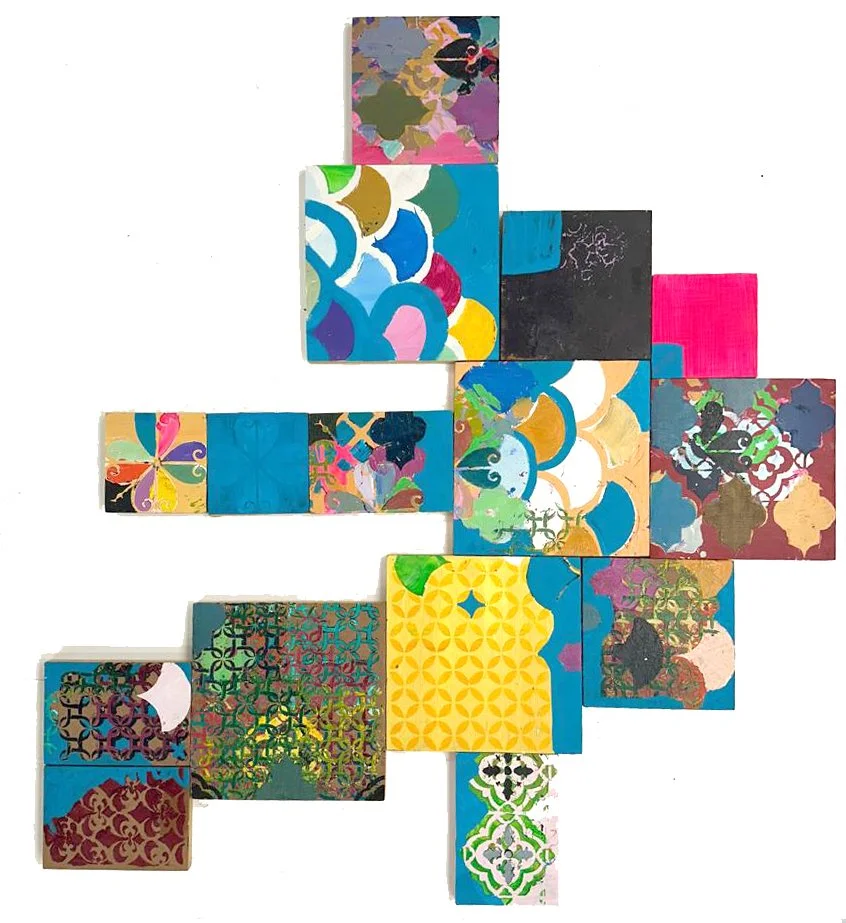  Composição (2018) - Acrílica sobre madeira
3 de 13x13cm / 4 de 13 x 19cm / 3 de 19 x 19cm / 4 de 25 x 25cm / 1 de 23 x 23cm