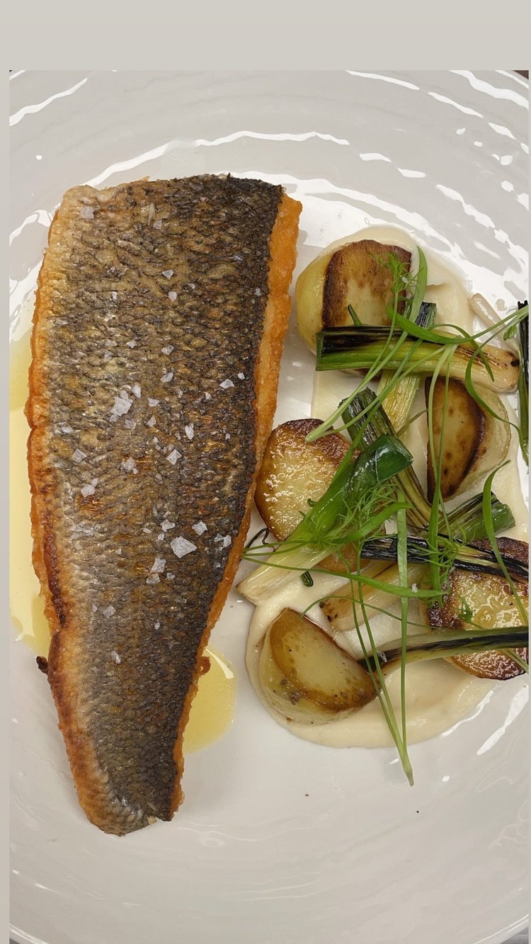 Pan-seared fish fillet with roasted potatoes