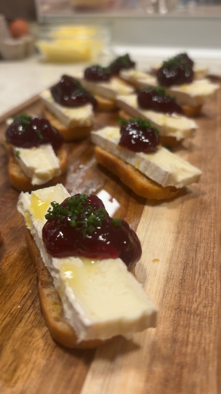 Bruschetta with cheese and cherry