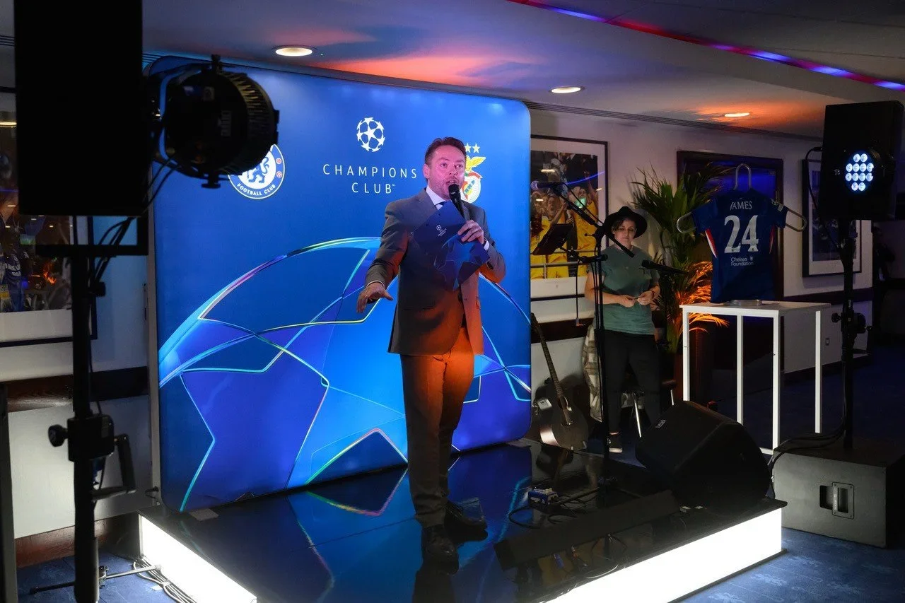 MC on Stage at Chelsea FC.webp