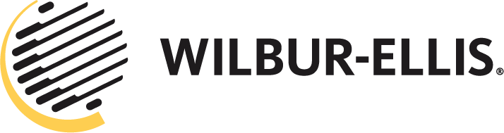 Wilbur-Ellis logo with a yellow curved line and a black and white globe design.