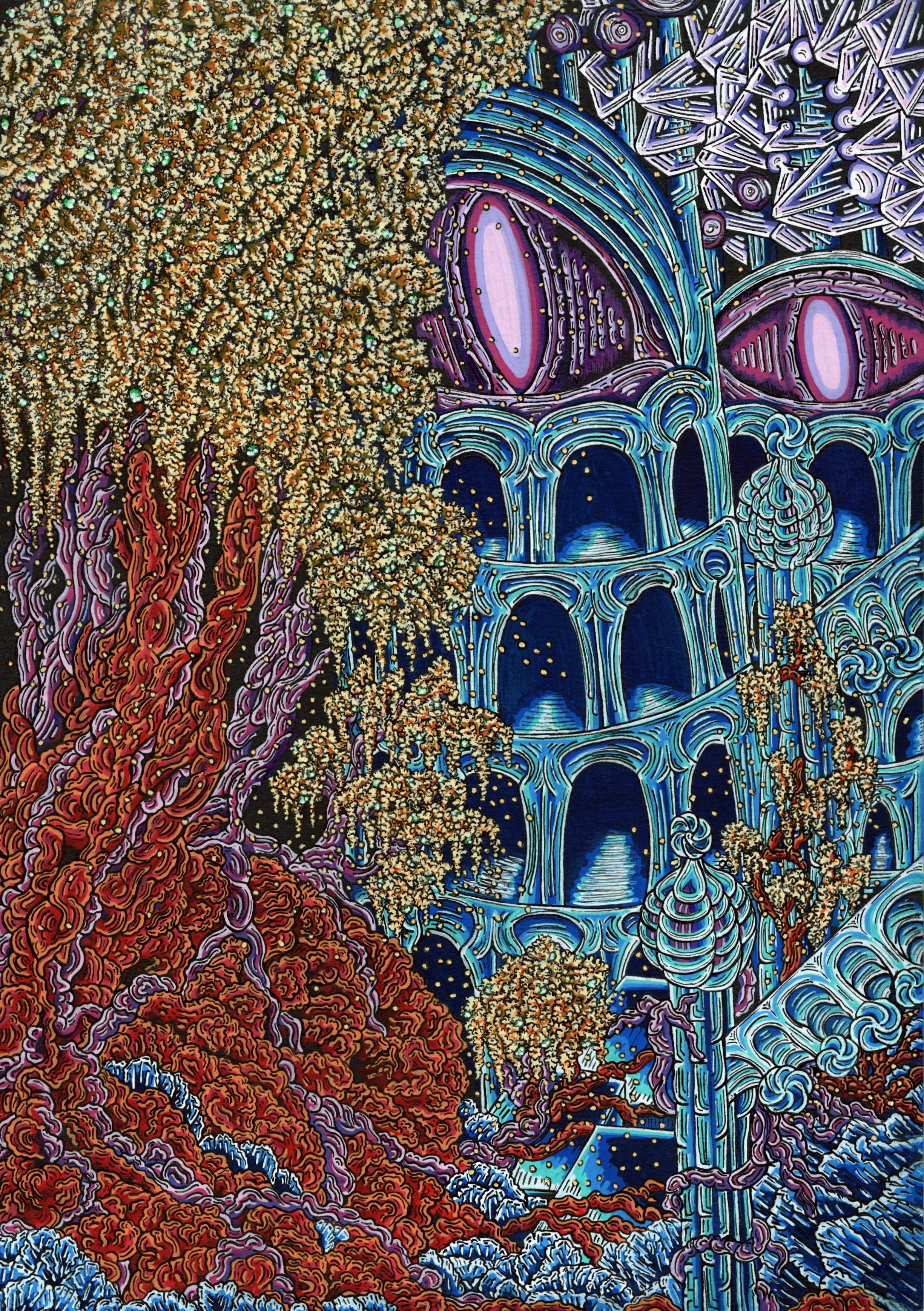 Maximilian Zischka, "4 von 4: Die Introspektion", Synapsenabsolution, 2025, 21,0 X 29,7 cm, acryl on paper