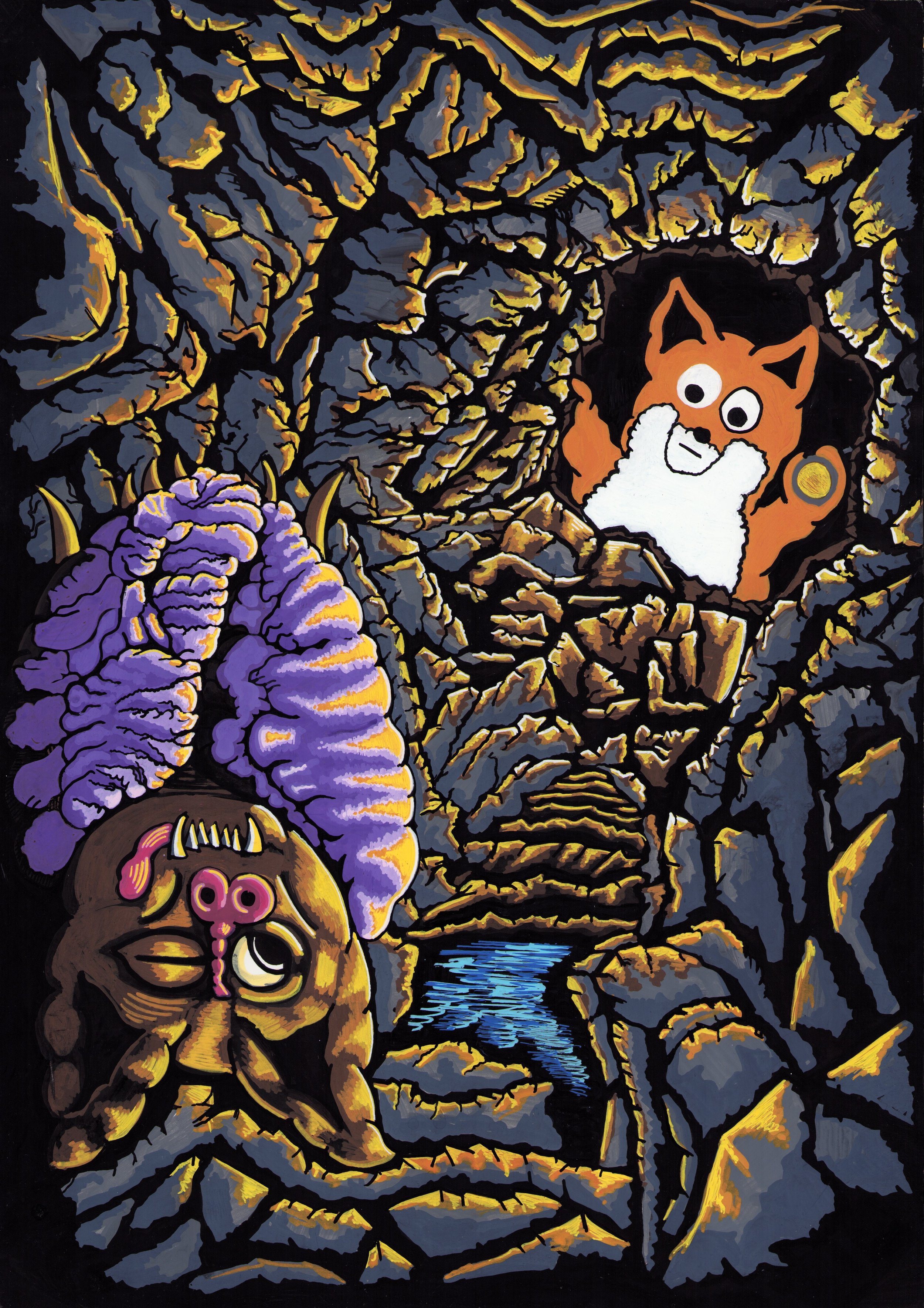 Maximilian Zischka, "Fledermaus wecken", 29,7 X 42cm, 2023, acryl on paper, unfinished