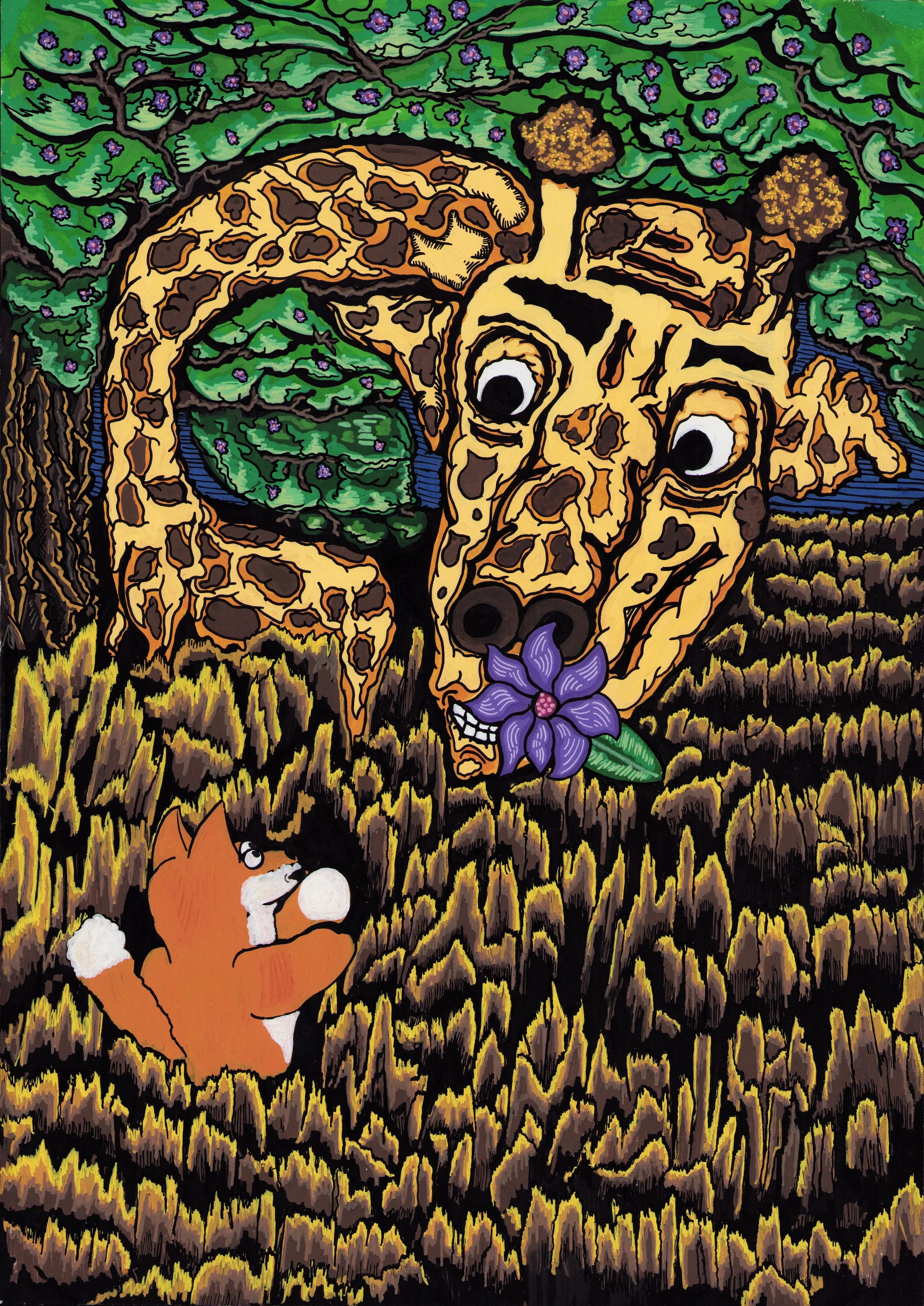 Maximilian Zischka, "Der Giraffenschamane", 29,7 X 42cm, 2024, acryl on paper, unfinished