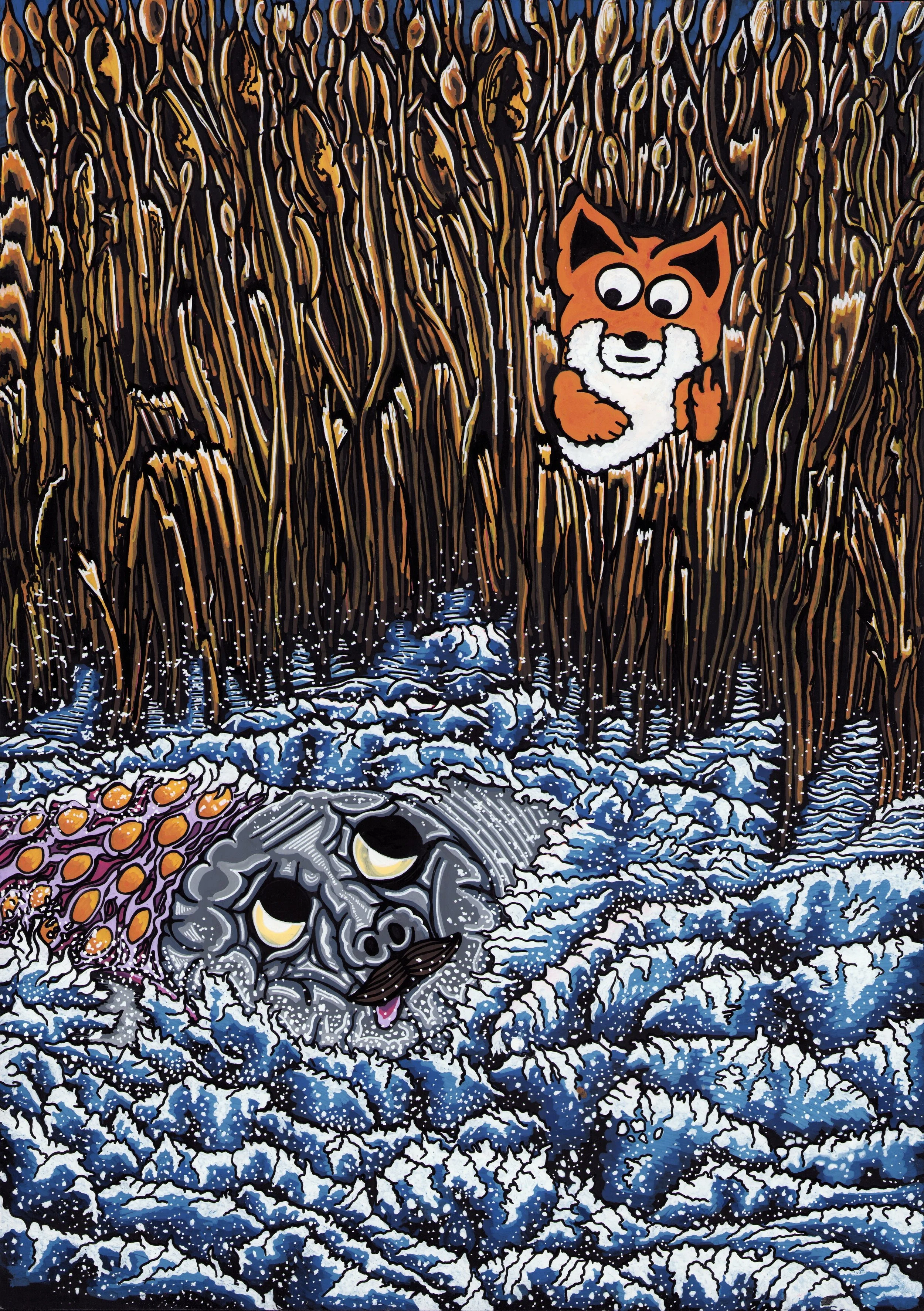 Maximilian Zischka, "Robben mobben", 29,7 X 42cm, 2023, acryl on paper