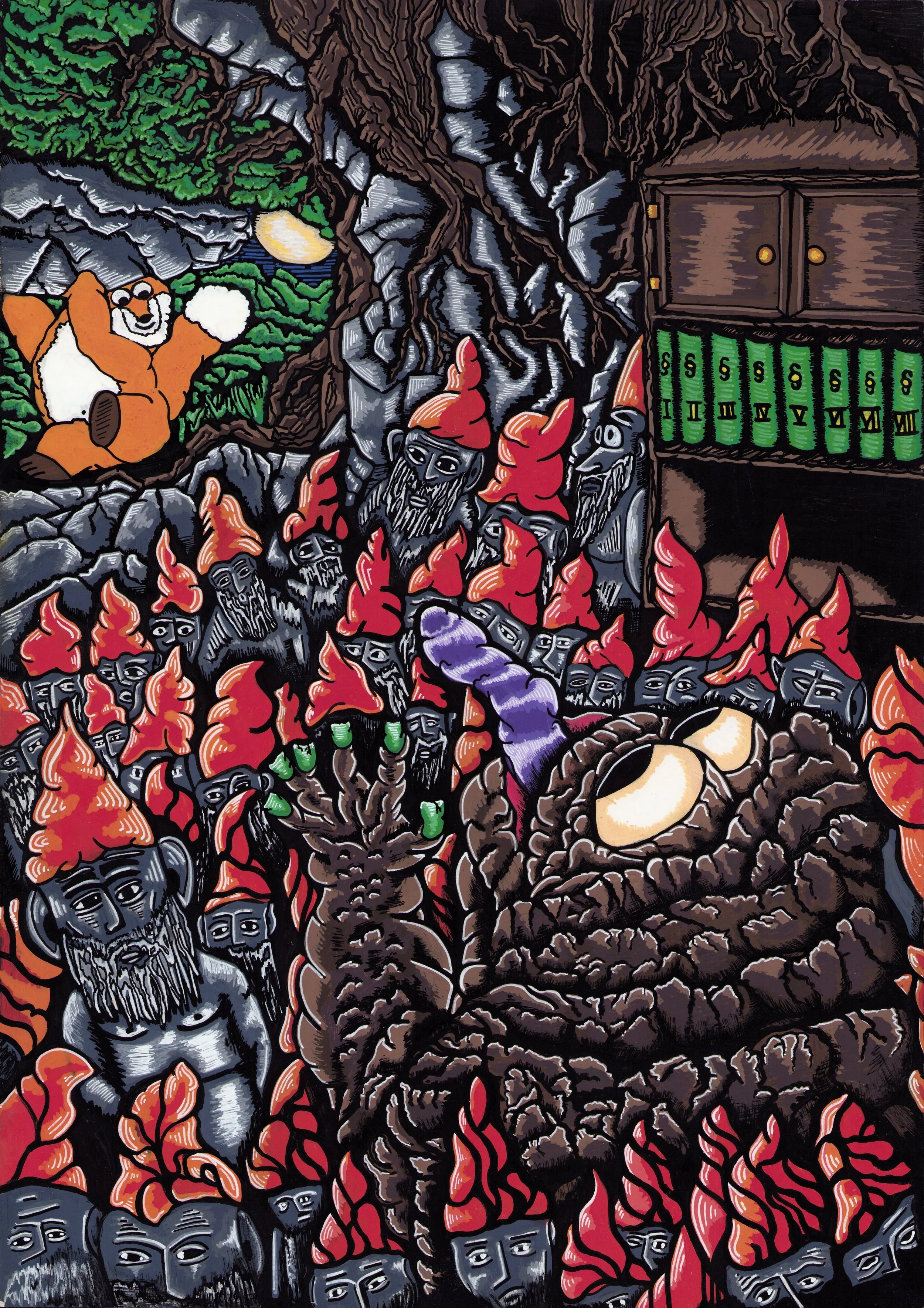 Maximilian Zischka, "Gartenzwerghölle", 29,7 X 42cm, 2024, acryl on paper