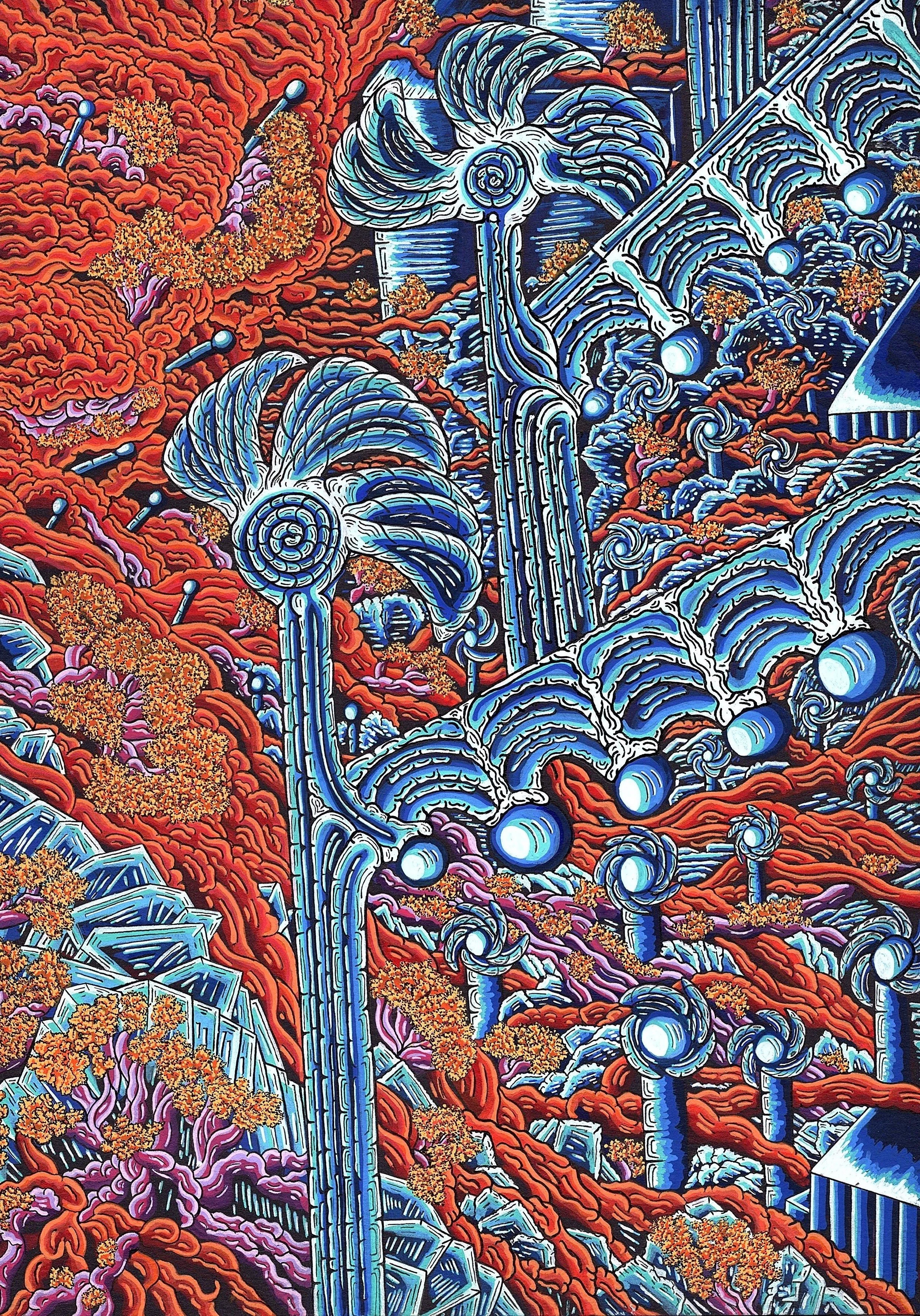 Maximilian Zischka, "3von 4: Die Neugierde", Synapsenabsolution, 2025, 21,0 X 29,7 cm, acryl on paper