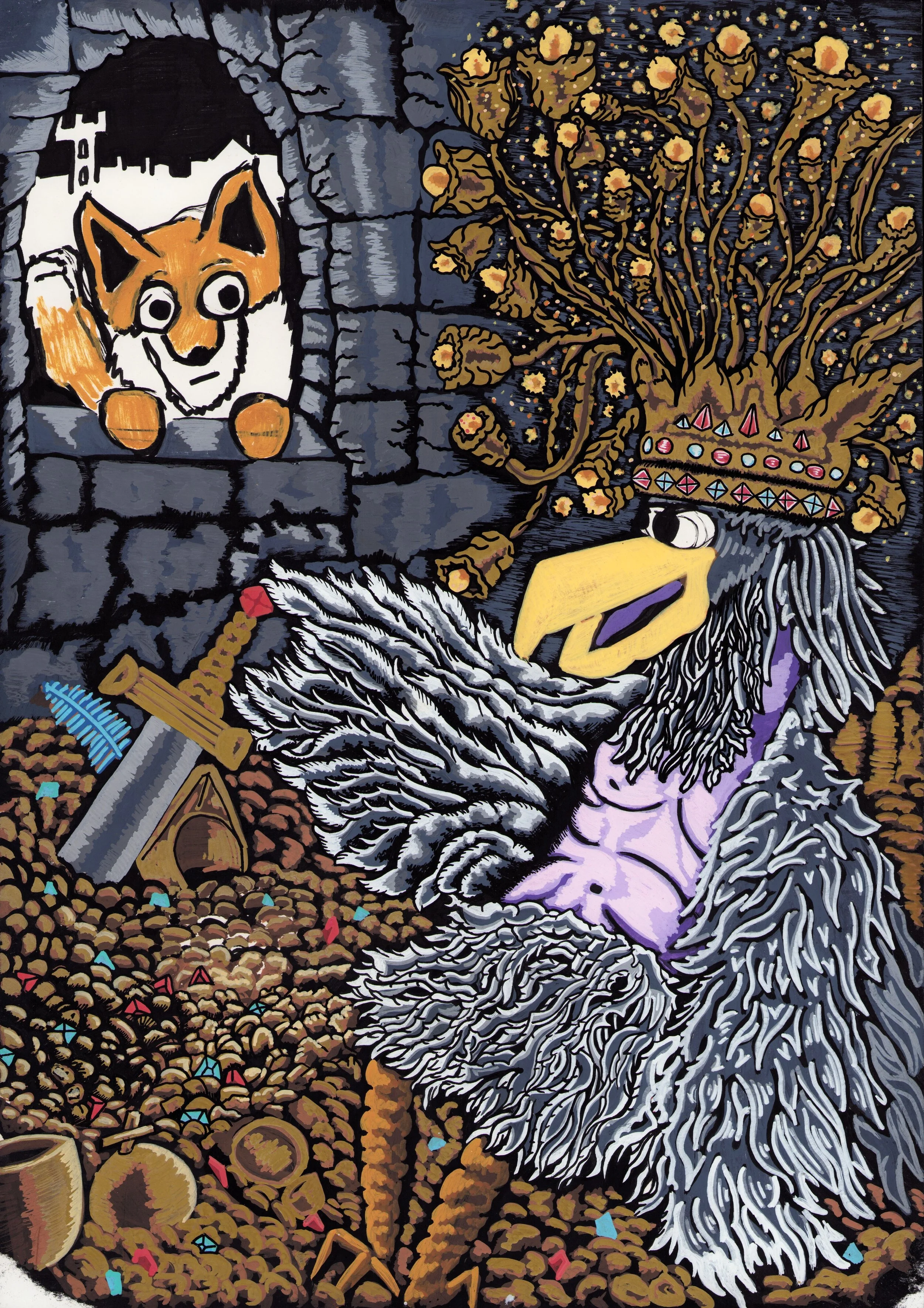 Maximilian Zischka, "Er war mal wer, jetzt ist er es nicht mehr", 29,7 X 42cm, 2024, acryl on paper, unfinished