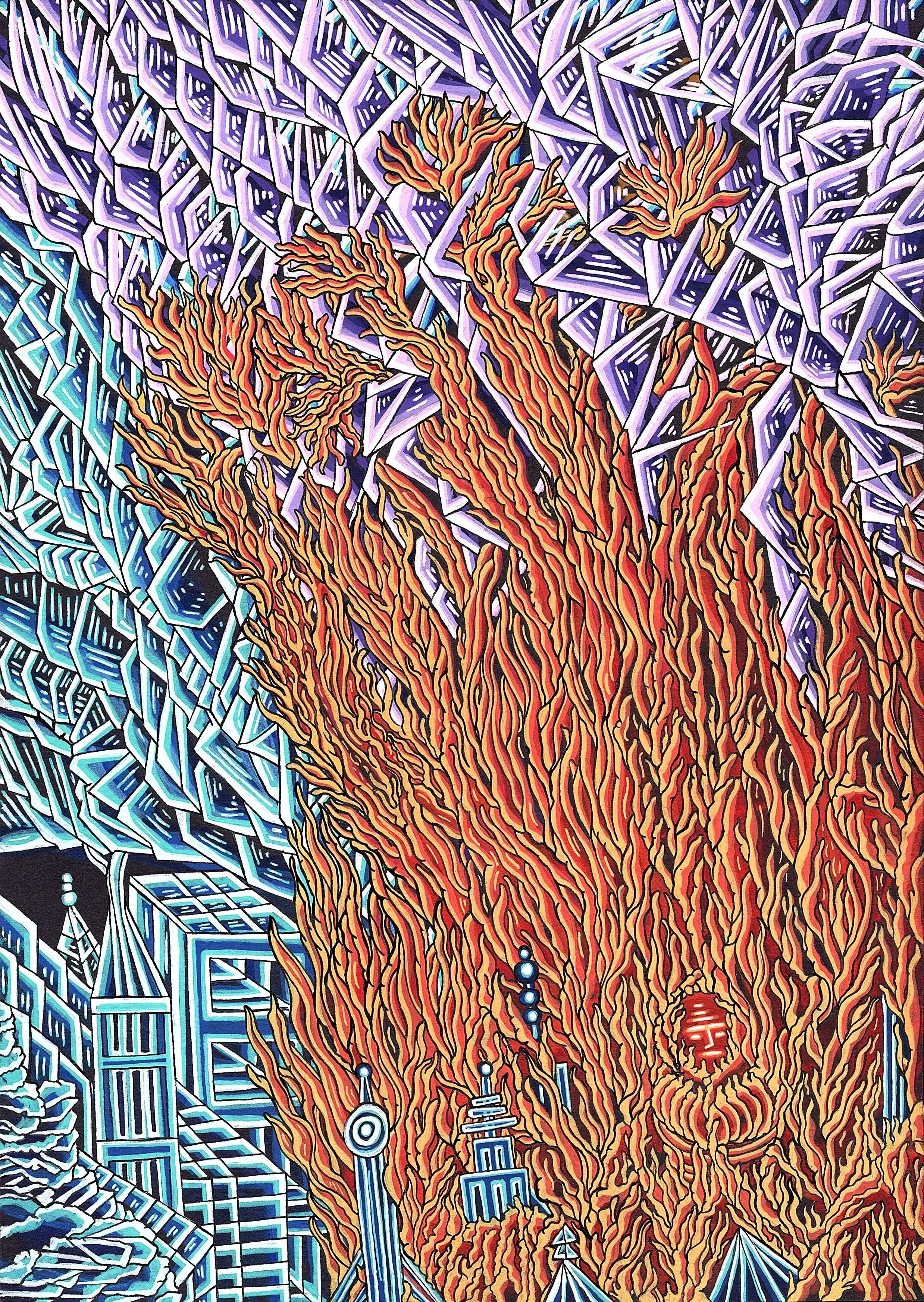 Maximilian Zischka, "2 von 4: Die Akzeptanz", Synapsenabsolution, 2025, 21,0 X 29,7 cm, acryl on paper