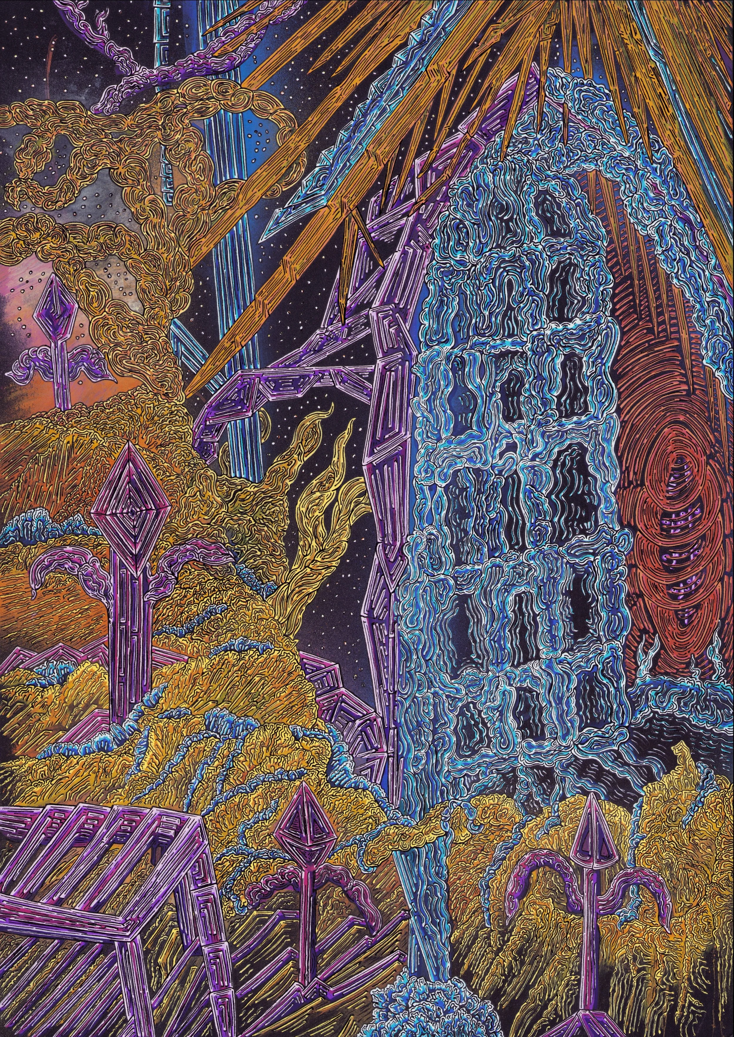 Maximilian Zischka, "1 von 4: Das Tor", Tinnituszyklus, 2026, 42x29,7 cm, acryl on paper
